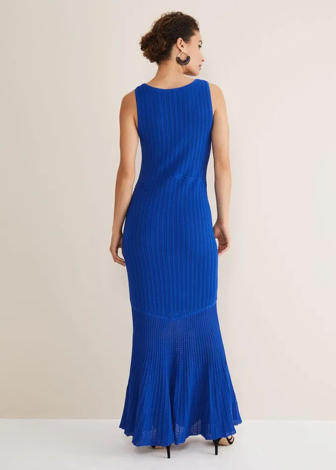 Phase Eight Willow Knitted Pointelle Maxi Dress Cobalt Women Dresses