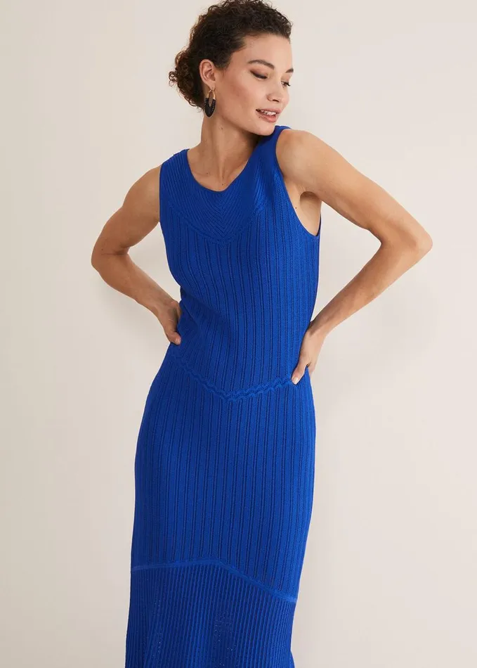 Phase Eight Willow Knitted Pointelle Maxi Dress Cobalt Women Dresses