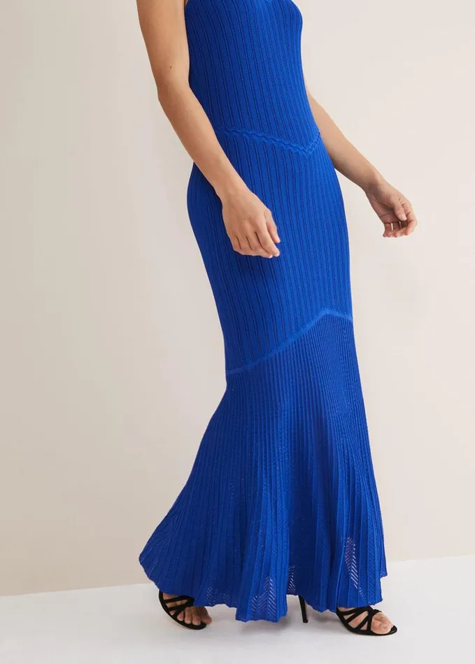 Phase Eight Willow Knitted Pointelle Maxi Dress Cobalt Women Dresses