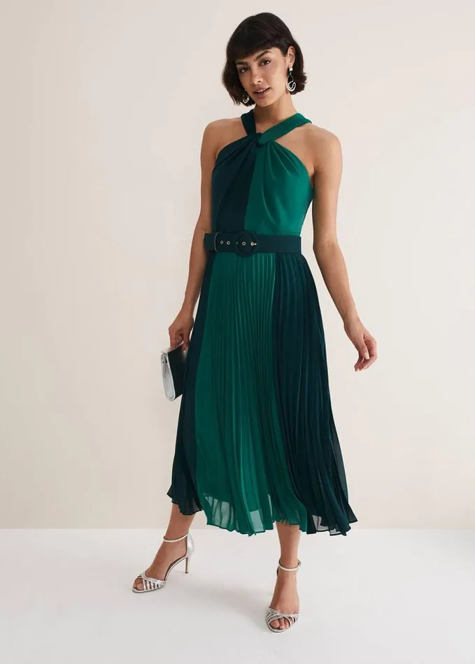 Phase Eight Xenia Pleated Midi Dress Bright Green Women Dresses