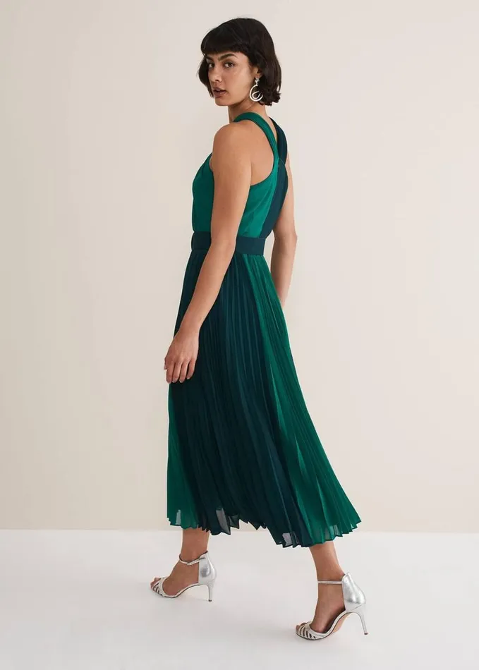 Phase Eight Xenia Pleated Midi Dress Bright Green Women Dresses