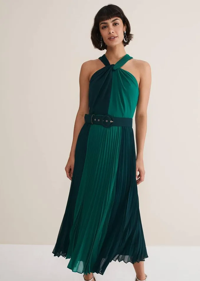 Phase Eight Xenia Pleated Midi Dress Bright Green Women Dresses