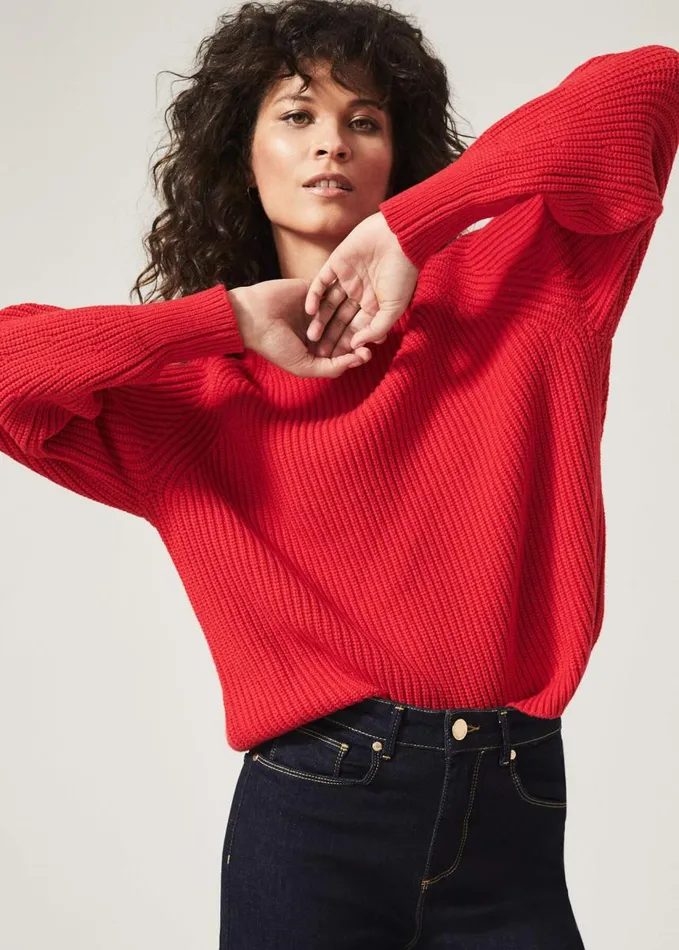 Phase Eight Yaretzi Ribbed Jumper Red Women Knitwear