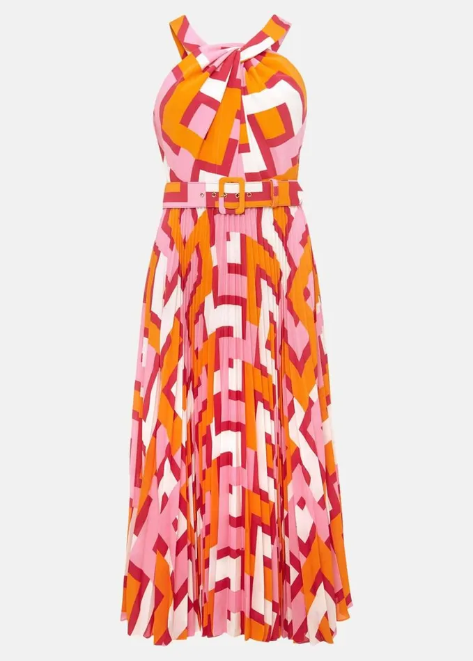 Phase Eight Yas Abstract Halterneck Midi Dress Pinkorange Women Dresses