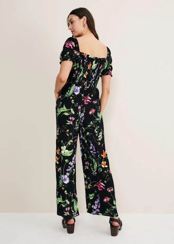 Phase Eight Zaylah Floral Shirred Waist Jumpsuit Black Women Dresses