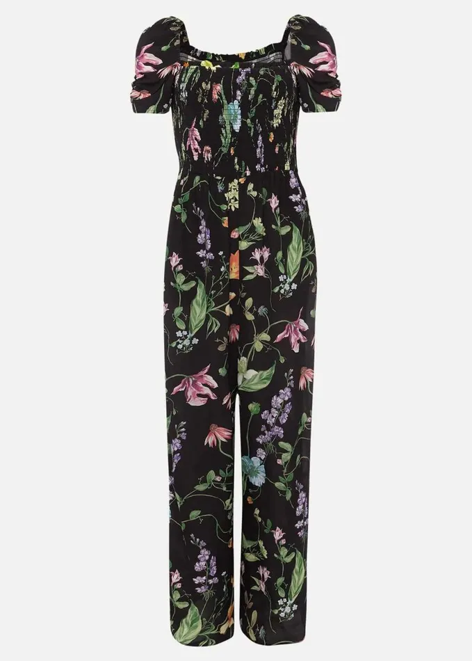 Phase Eight Zaylah Floral Shirred Waist Jumpsuit Black Women Dresses