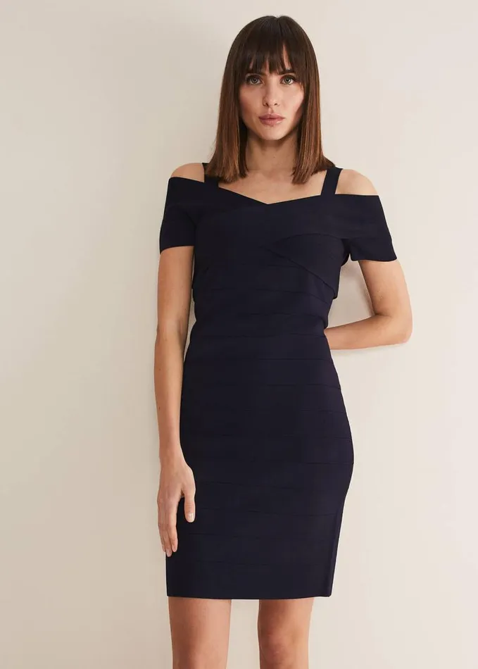 Phase Eight Zella Knitted Bandage Dress Navy Women Dresses