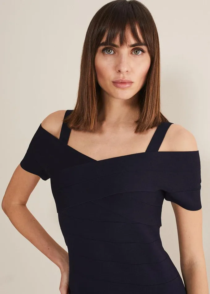 Phase Eight Zella Knitted Bandage Dress Navy Women Dresses