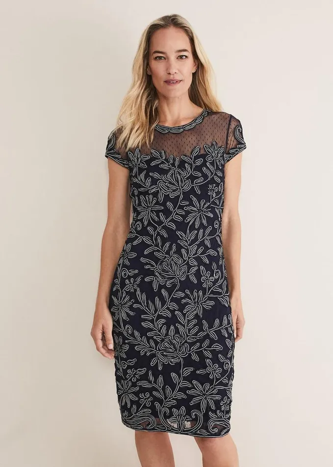 Phase Eight Zila Tapework Dress Navyivory Women Dresses
