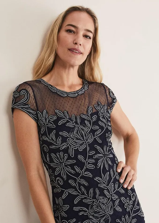 Phase Eight Zila Tapework Dress Navyivory Women Dresses