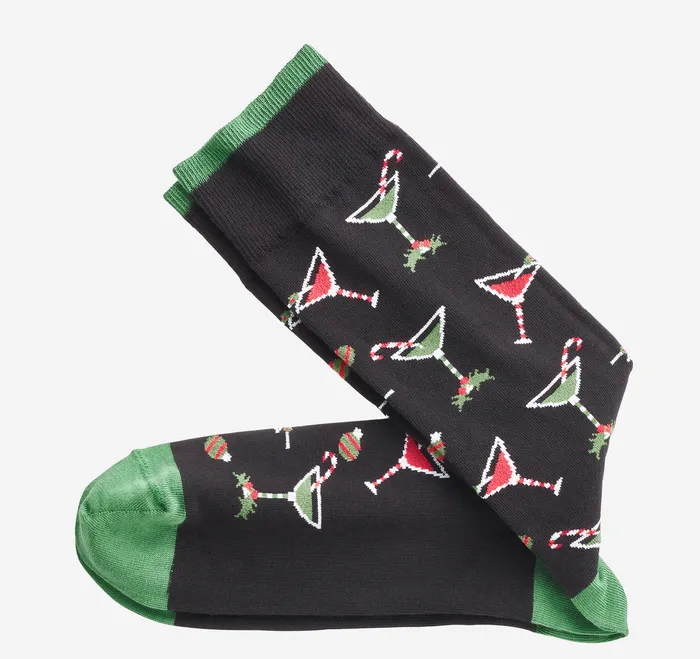 Pima Cotton HolidayThemed Socks Black Holiday Martinis Socks Johnston and Murphy Men