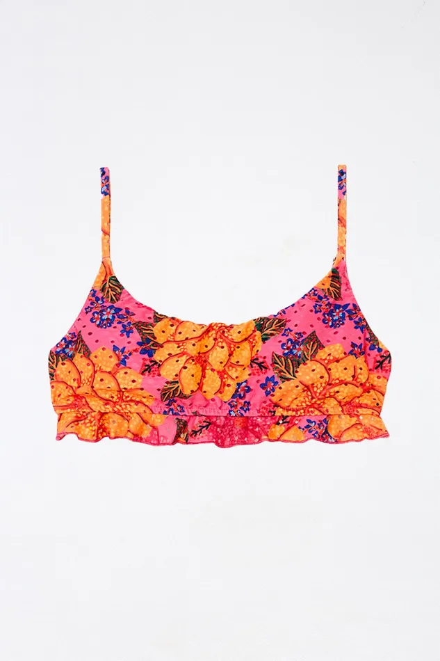 Pink Flowers Garden Bikini Top Women Farm Rio Bikinis