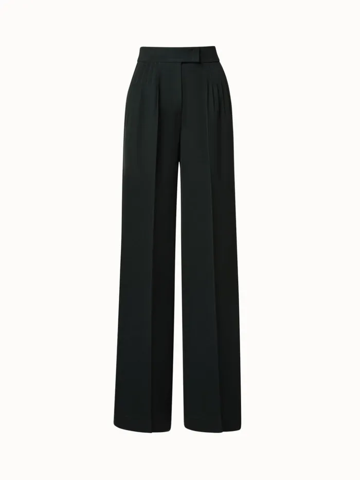 Pleated Wide Leg Wool Gabardine Pants Moss Women Akris Pants