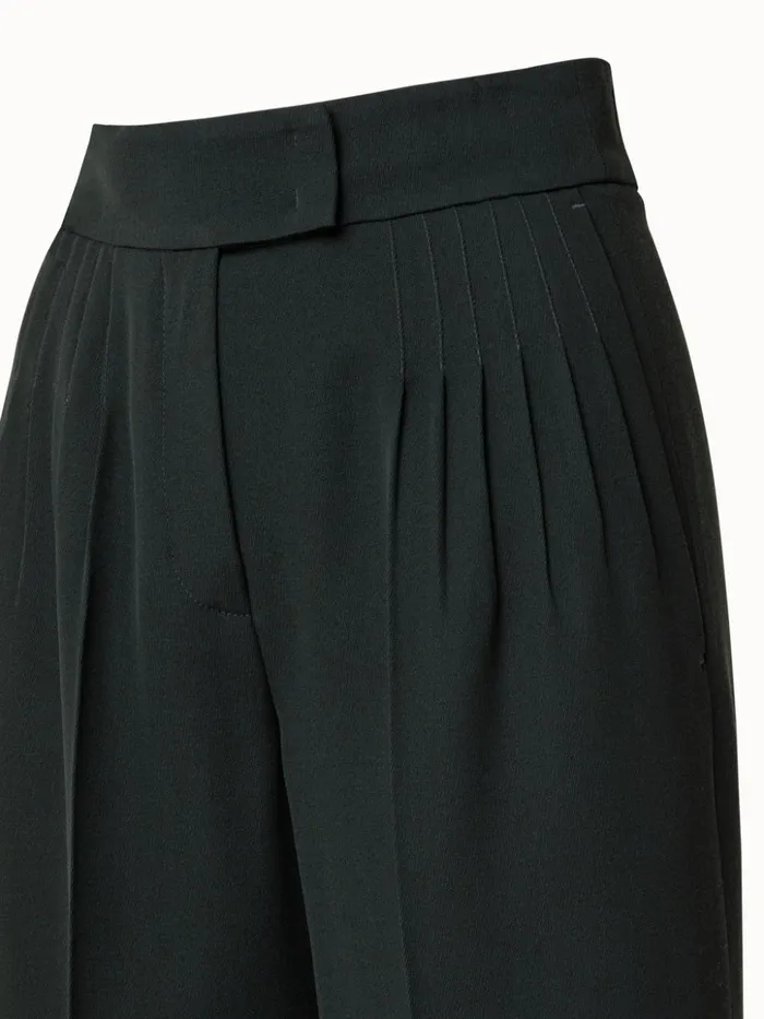 Pleated Wide Leg Wool Gabardine Pants Moss Women Akris Pants