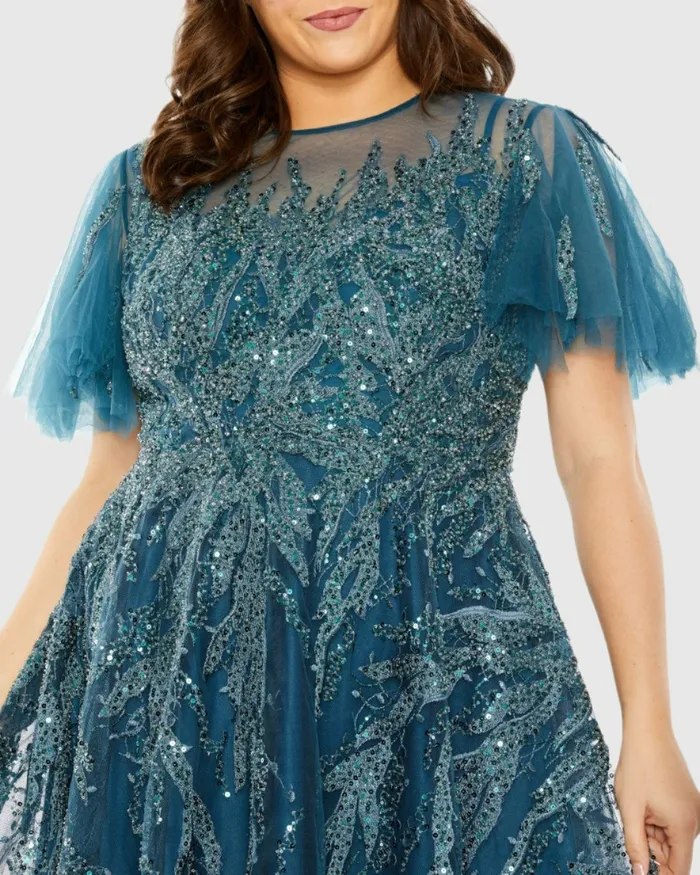 Plus Size Dresses High Neck Flutter Sleeve A Line Embellished Dress Plum Mac Duggal Women Plus Size Dresses High Neck Flutter Sleeve A Line Embellished Dress Plum Mac Duggal Women