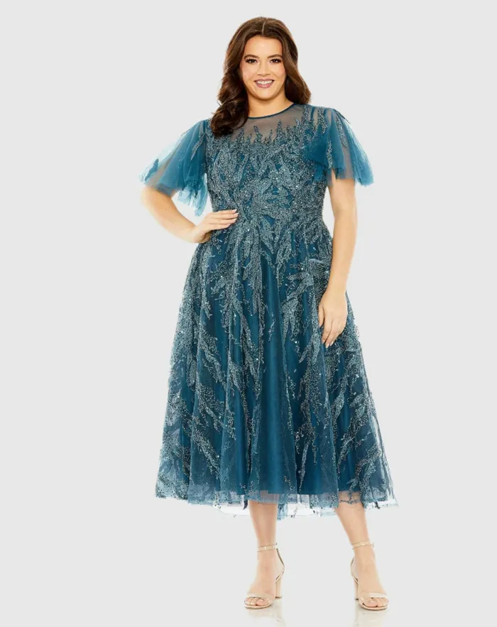 Plus Size Dresses High Neck Flutter Sleeve A Line Embellished Dress Plum Mac Duggal Women Plus Size Dresses High Neck Flutter Sleeve A Line Embellished Dress Plum Mac Duggal Women