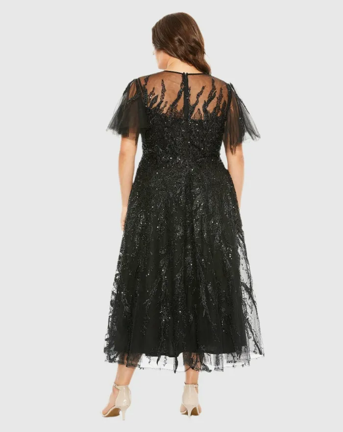 Plus Size Dresses High Neck Flutter Sleeve A Line Embellished Dress Plum Mac Duggal Women Plus Size Dresses High Neck Flutter Sleeve A Line Embellished Dress Plum Mac Duggal Women