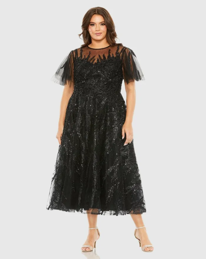 Plus Size Dresses High Neck Flutter Sleeve A Line Embellished Dress Plum Mac Duggal Women Plus Size Dresses High Neck Flutter Sleeve A Line Embellished Dress Plum Mac Duggal Women
