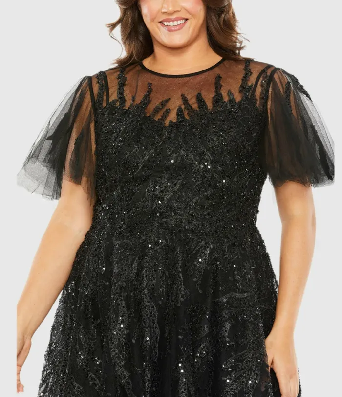Plus Size Dresses High Neck Flutter Sleeve A Line Embellished Dress Plum Mac Duggal Women Plus Size Dresses High Neck Flutter Sleeve A Line Embellished Dress Plum Mac Duggal Women
