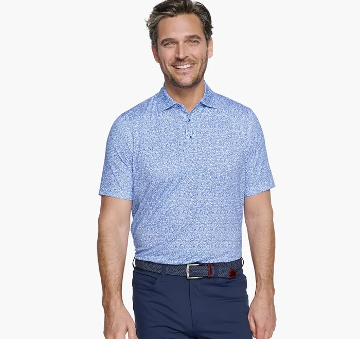 Polos and Tees Johnston and Murphy Men XC4 Performance Print Polos Cool Degree WhiteNavy Boat