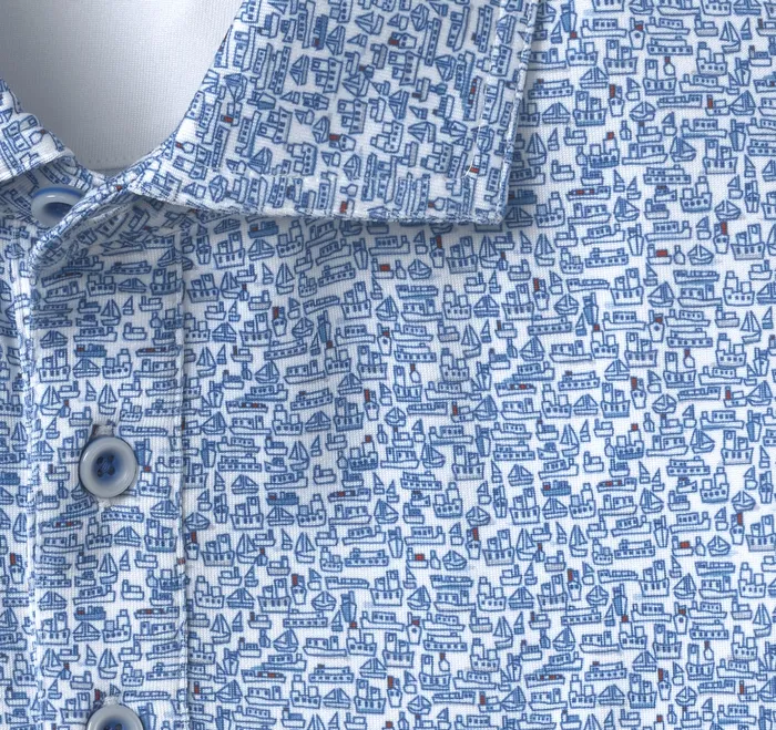Polos and Tees Johnston and Murphy Men XC4 Performance Print Polos Cool Degree WhiteNavy Boat