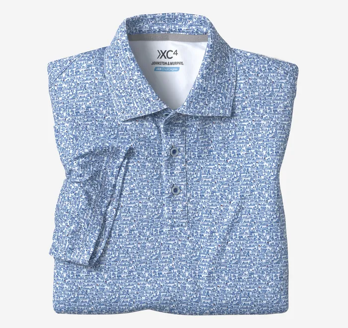 Polos and Tees Johnston and Murphy Men XC4 Performance Print Polos Cool Degree WhiteNavy Boat