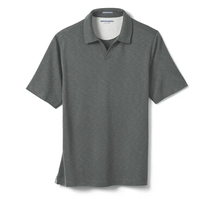 Polos and Tees Vintage Slub VNeck Polo Charcoal 8211 Johnston and Murphy Men