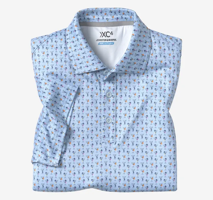Polos and Tees XC4 Performance Print Polos Cool Degree BlueMulti Mini Martini 8211 Johnston and Murphy Men