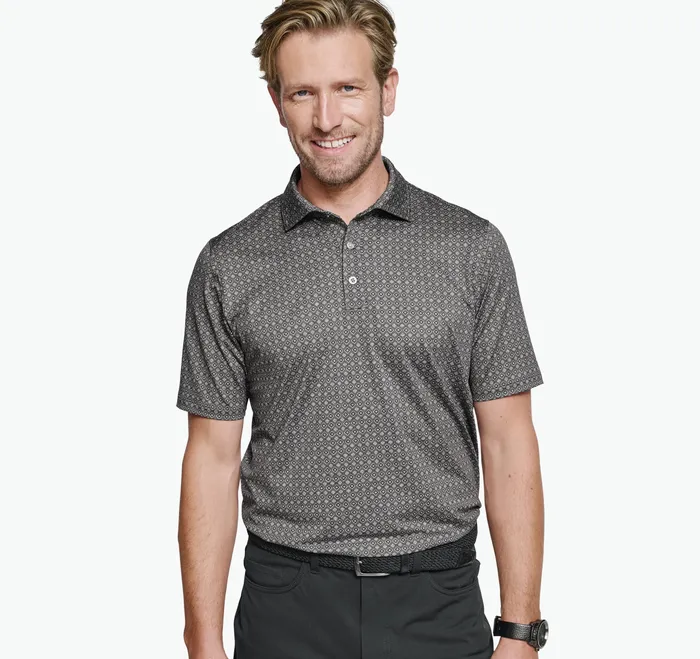 Polos and Tees XC4 Performance Print Polos Cool Degree Gray Diamonds 8211 Johnston and Murphy Men