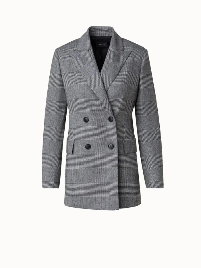 Prince Of Wales Checked Jacket In Wool Cashmere Blackecru Women Akris Jackets
