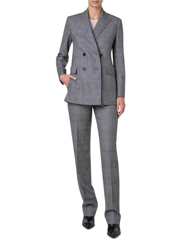 Prince Of Wales Checked Jacket In Wool Cashmere Blackecru Women Akris Jackets