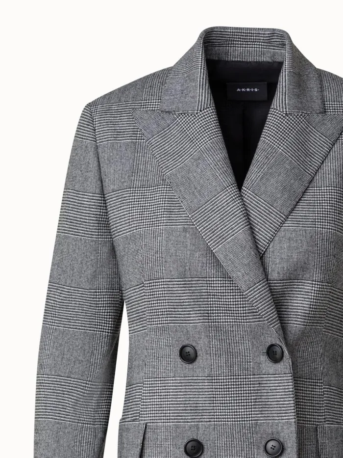 Prince Of Wales Checked Jacket In Wool Cashmere Blackecru Women Akris Jackets