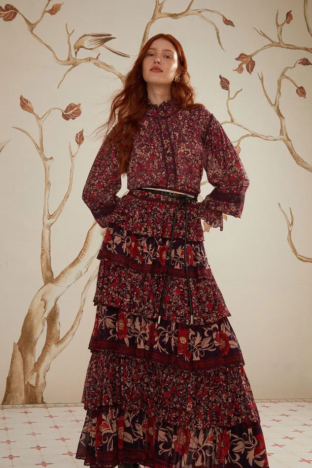 Purple Chelsea Garden Ruffles Maxi Skirt Women Farm Rio Skirts