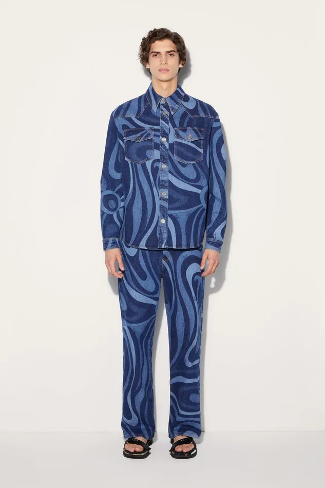 Ready To Wear Men PUCCI MarmoPrint Denim Shirt