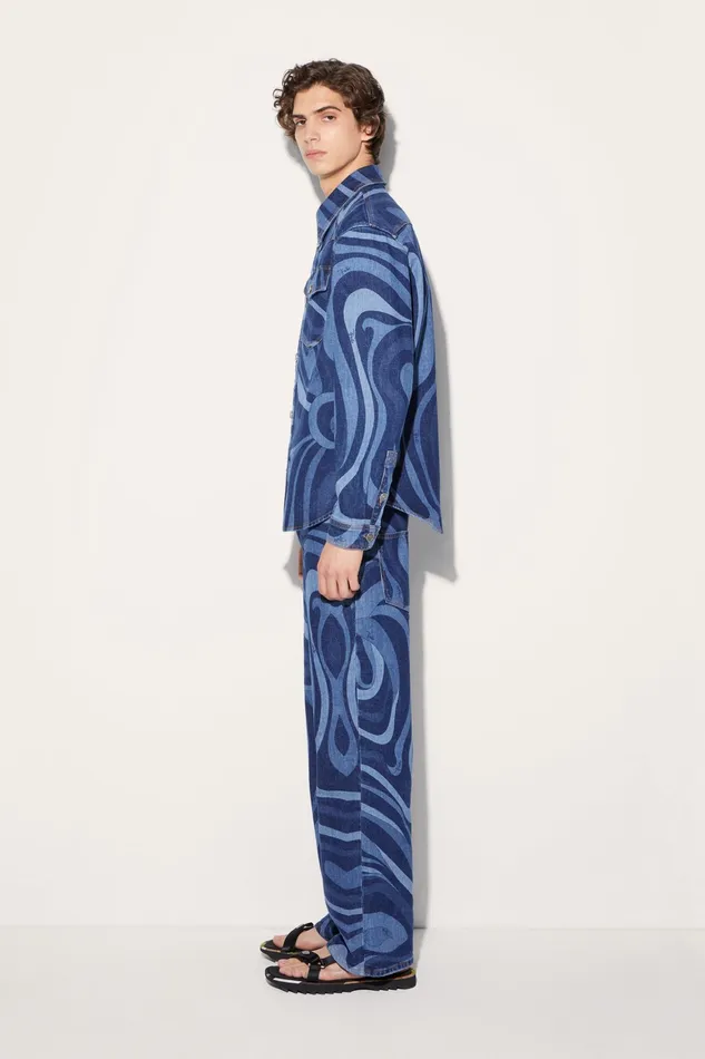 Ready To Wear Men PUCCI MarmoPrint Denim Shirt