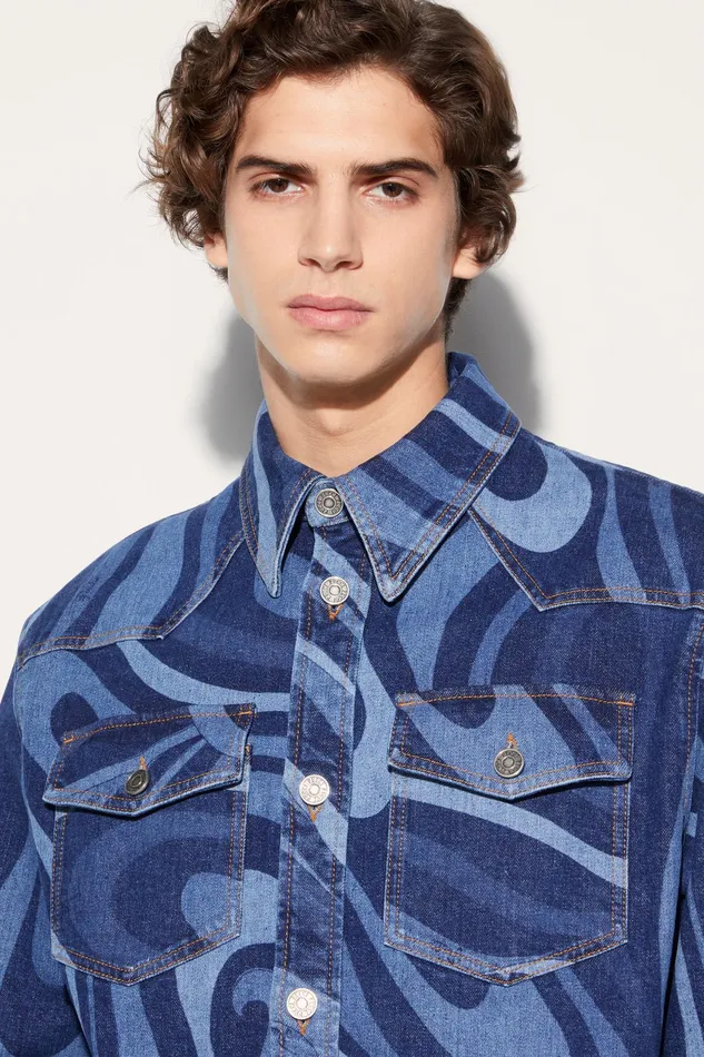 Ready To Wear Men PUCCI MarmoPrint Denim Shirt