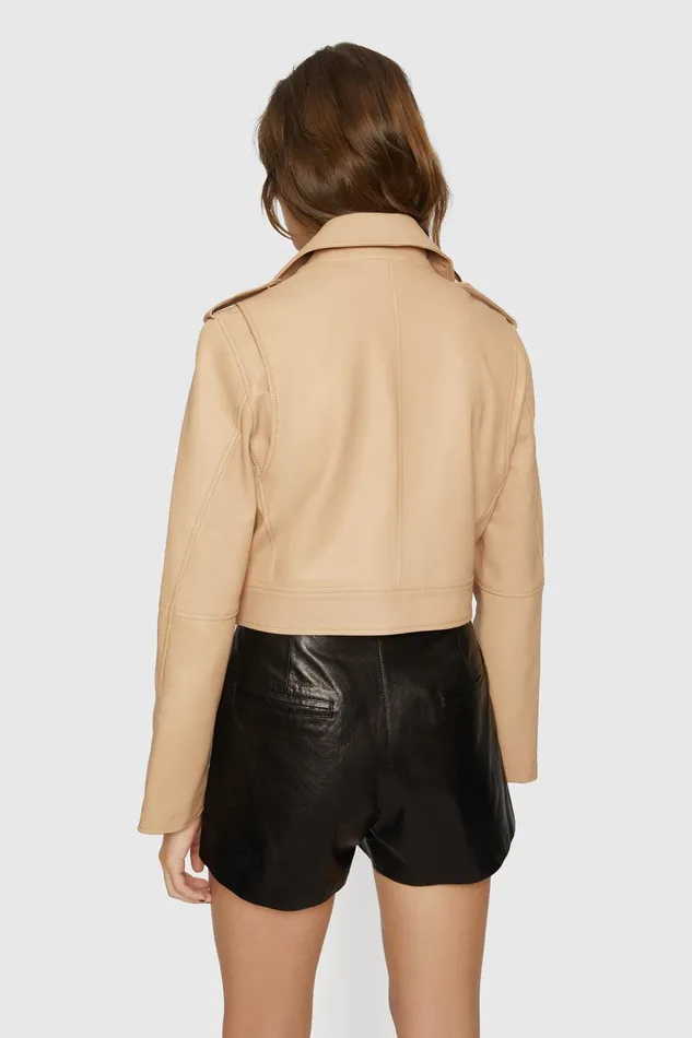 Rebecca Minkoff Cropped Jett Moto Jacket Sand Dune Women Outerwear