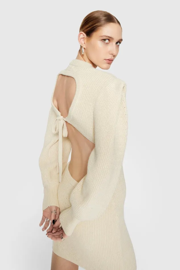 Rebecca Minkoff Daisy Cable Mini Sweater Dress Winter White Women Dresses