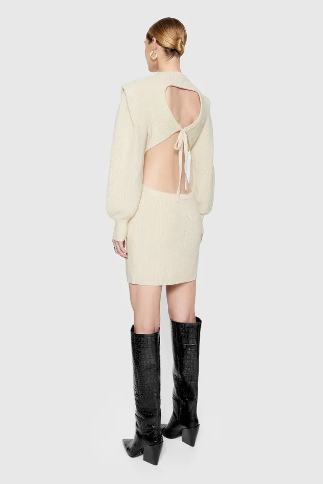Rebecca Minkoff Daisy Cable Mini Sweater Dress Winter White Women Dresses
