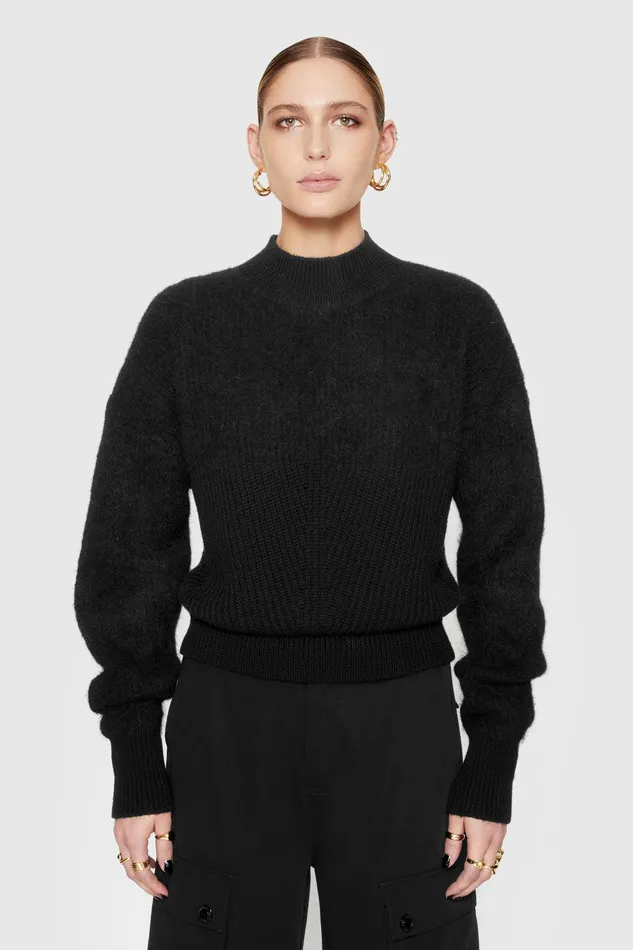 Rebecca Minkoff Priscilla TwoTexture Sweater True Black Women Tops