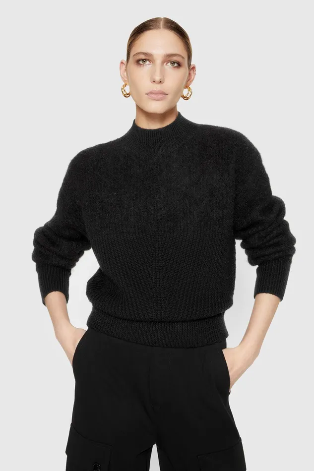 Rebecca Minkoff Priscilla TwoTexture Sweater True Black Women Tops