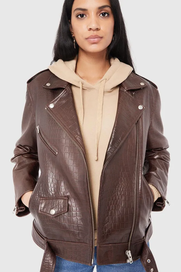 Rebecca Minkoff Tabitha Moto Espresso Women Outerwear