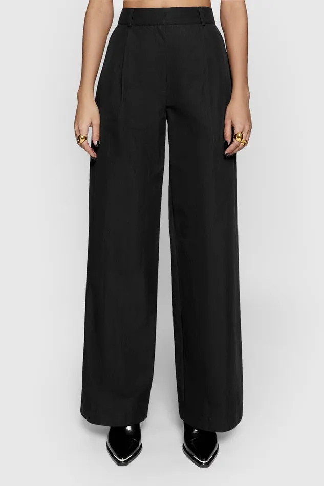 Rebecca Minkoff Walker Pleated Wide Leg Pant Black Women Bottoms