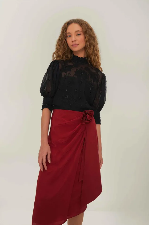 Red Midi Skirt Women Farm Rio Skirts