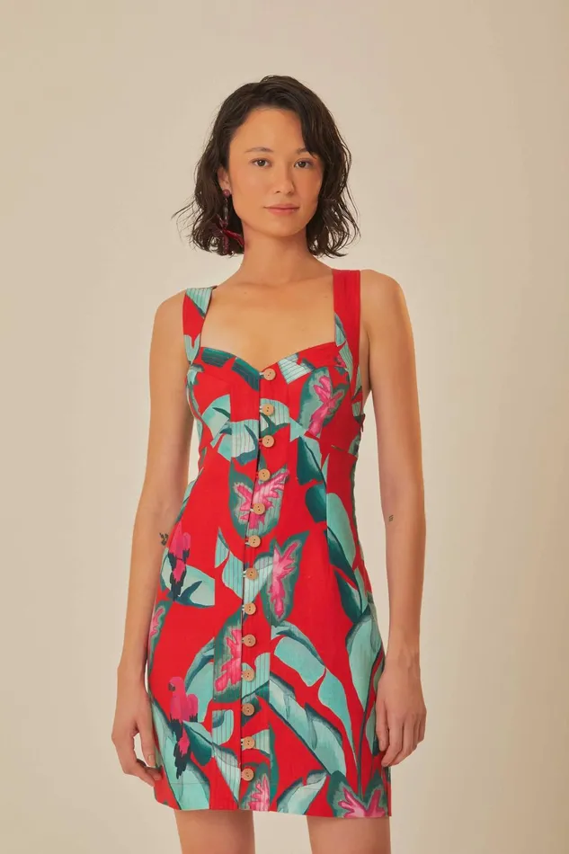 Red Summer Foliage Mini Dress Women Farm Rio Mini Dresses
