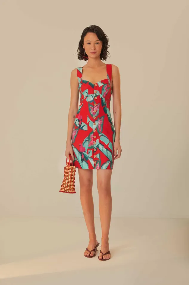 Red Summer Foliage Mini Dress Women Farm Rio Mini Dresses