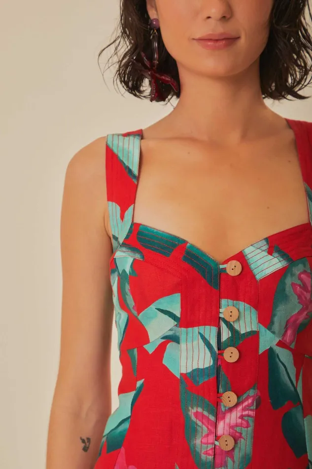 Red Summer Foliage Mini Dress Women Farm Rio Mini Dresses