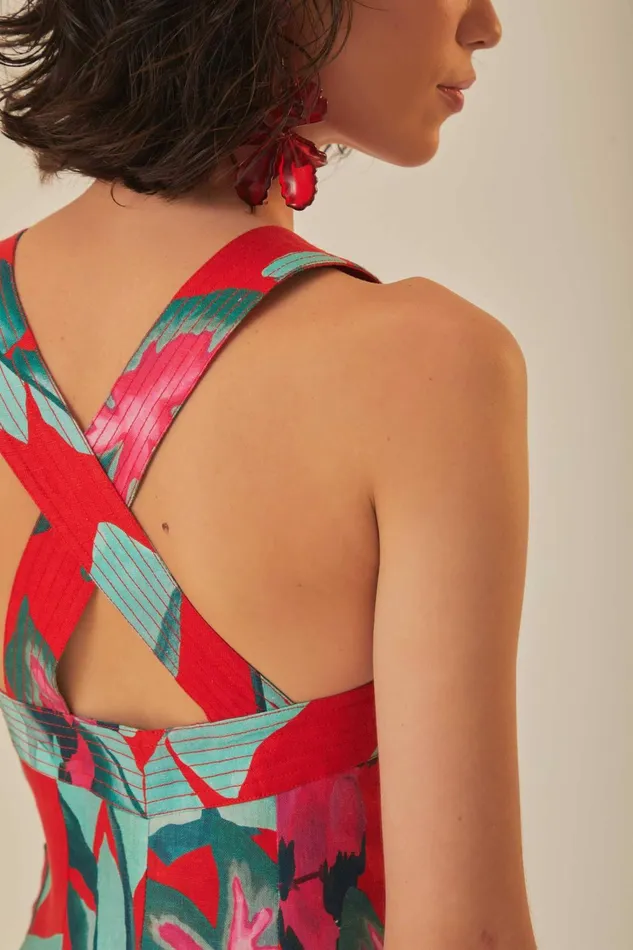 Red Summer Foliage Mini Dress Women Farm Rio Mini Dresses