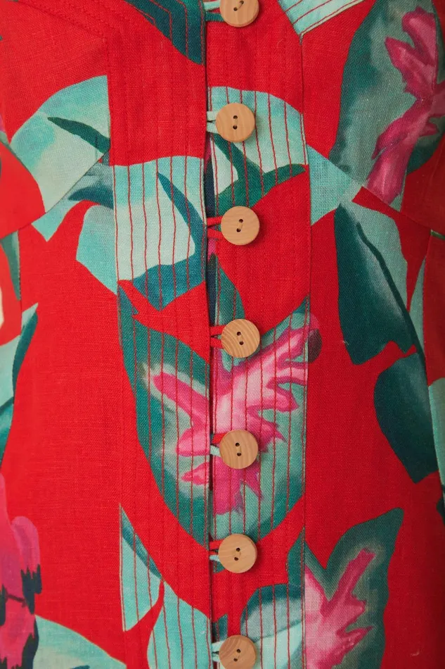 Red Summer Foliage Mini Dress Women Farm Rio Mini Dresses