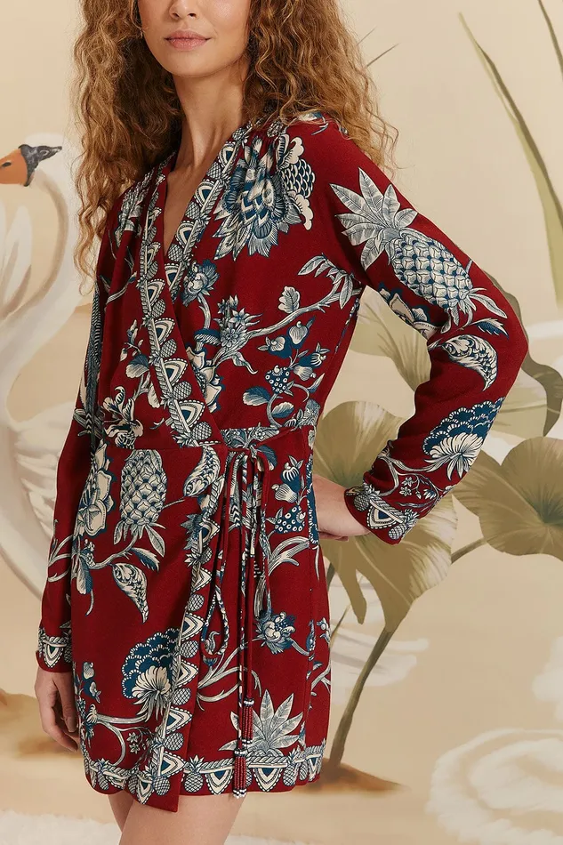 Red Tropical Landing Wrap Mini Dress Women Farm Rio Mini Dresses
